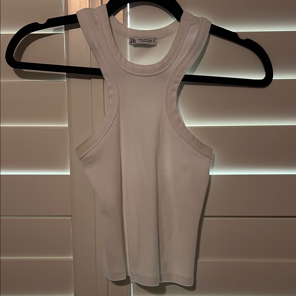 Zara White Ribbed Tank Top